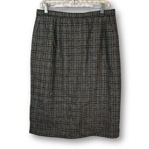 Pendleton Sz 16 Virgin Lambs Wool Plaid Pencil Gray Skirt Classic USA Academia